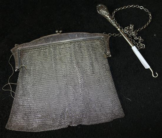 Silver purse and button hook